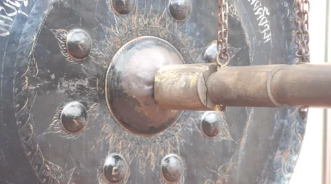 Hitting giant gong Stock Footage 60682887