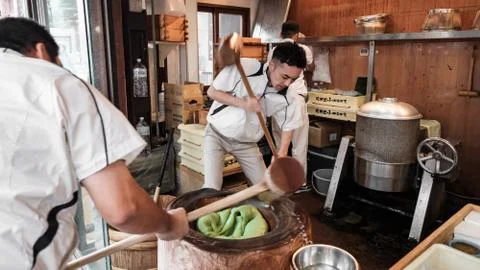Hitting Matcha dough Stock Photos