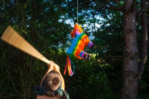 Hitting a pinata Stock Photos