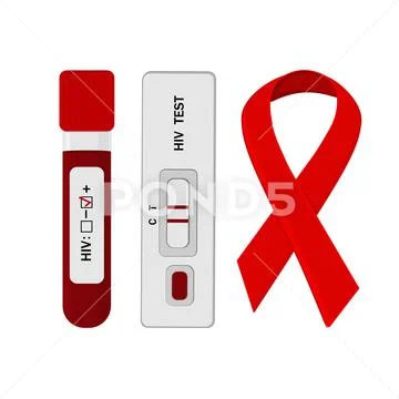 An HIV testing kit with a laboratory test tube for blood analysis ...