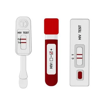 An HIV testing kit with a laboratory test tube for blood analysis. Vector Stock Illustration