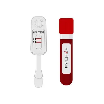 An HIV testing kit with a laboratory test tube for blood analysis. Vector Stock Illustration