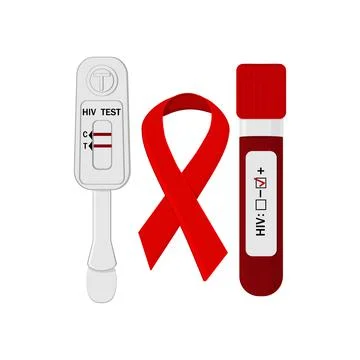 An HIV testing kit with a laboratory test tube for blood analysis. Vector Stock Illustration