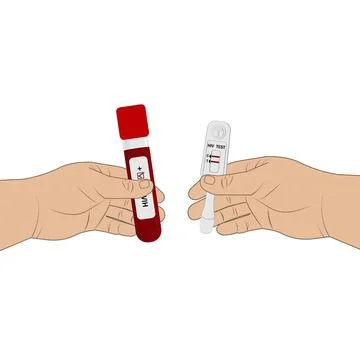 An HIV testing kit with a laboratory test tube for blood analysis. Vector Stock Illustration