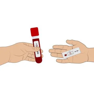 An HIV testing kit with a laboratory test tube for blood analysis. Vector Stock Illustration