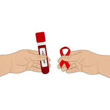 An HIV testing kit with a laboratory test tube for blood analysis. Vector Illustrazione stock