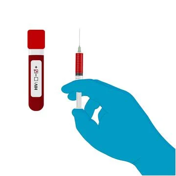 An HIV testing kit with a laboratory test tube for blood analysis. Vector Stock Illustration