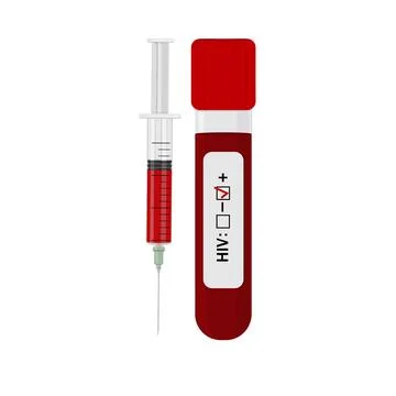 An HIV testing kit with a laboratory test tube for blood analysis. Vector Stock Illustration