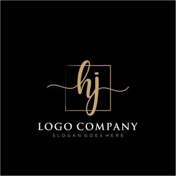 HJ Initial handwriting logo with rectangle template vector Stock Illustration