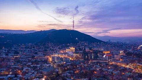 HL 2 TBILISI HYPERLAPSE, Sunset over Mtatsminda mountain, shot with DJI Mavic 2  動画素材 125704398