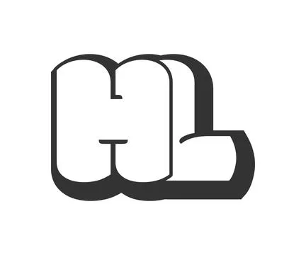 HL logo, bubble comic lettering, rounded in graffiti style black and white .. Stock Illustration
