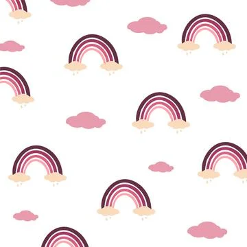 Hldish pattern with rainbows and cloud. reative scandinavian kids texture for Stock Illustration