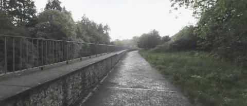 HLG footage of walking a narrow path in the rain Video stock 196011202