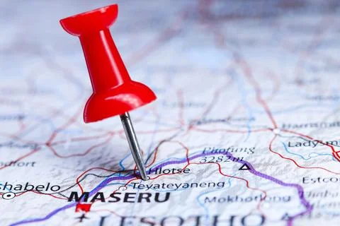 Hlotse, Lesotho pin on map Stock Photos
