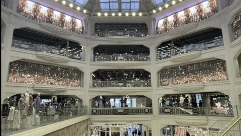 H&amp;M Madrid Flagship Store – Grand Hall Interior with Elegant Lighting Stock Footage 305282426