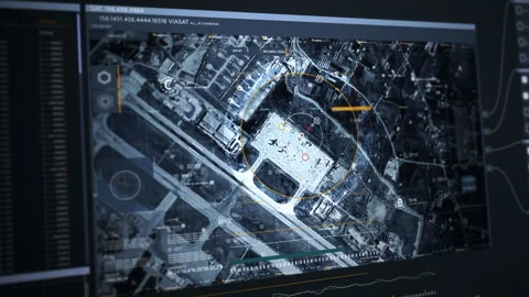 Hmeimim Air Base, modern technology, satellite spy camera detects plane Video stock 272768102