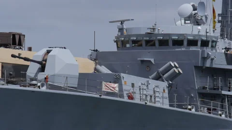 HMS ARGYLL british warship bow weapon systems Stock Footage 40351736