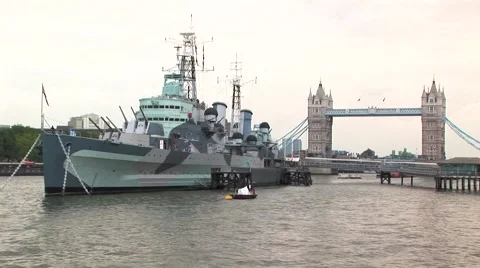 HMS Belfast and tower bridge Stock Footage 63150123