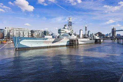 HMS Belfast on the River Thames with Tower Bridge. London, UK, 11 March 2023 Stock Photos