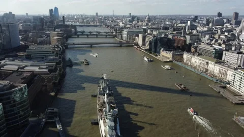 HMS Belfast from the sky 4K Stock Footage 172226383