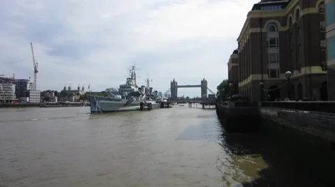 HMS Belfast with Tower Bridge in the background Stock Footage 27488342