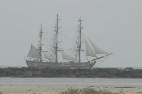 HMS Bounty &amp; breakwater Stock Footage 981952