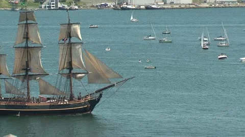 The HMS Bounty Leaving Halifax Stock Footage