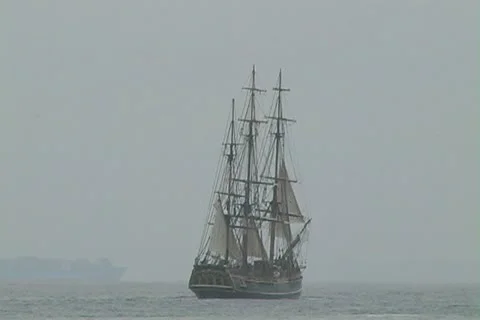 HMS Bounty sailing away from camera Stock Footage 12456489