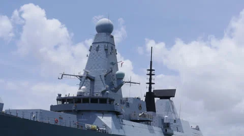 HMS Daring D32 British navy warship destroyer super structures Video stock 24695639