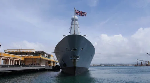 HMS Daring D32 - navy warship destroyer bow Stock Footage 24695780