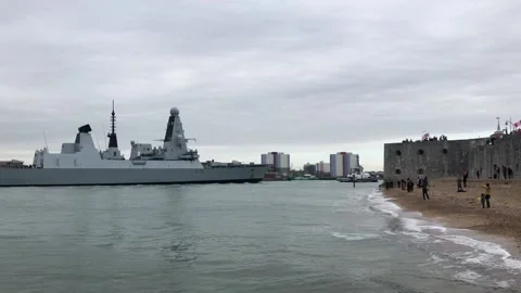 HMS Defender returns to base Stock Footage 148571303