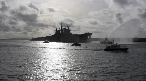 HMS Illustrious returns from the philippines Video stock 33909094