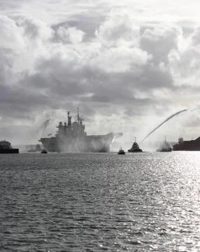 HMS Illustrious returns from the philippines Stock Photos