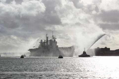 HMS Illustrious returns from the philippines Stock Photos