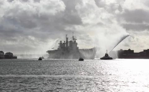 HMS Illustrious returns from the philippines Stock Photos
