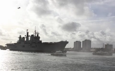 HMS Illustrious returns from the philippines Stock Photos