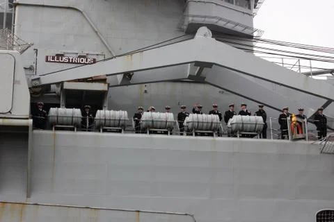 HMS Illustrious returns from the philippines Stock Photos