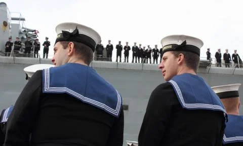 HMS Illustrious returns from the philippines Stock Photos