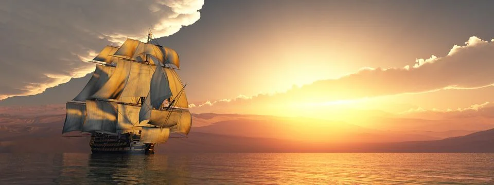 HMS Victory at sunset Illustrazione stock