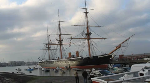 HMS Warrior at the Royal Navy shipyard Stock Footage 33436977