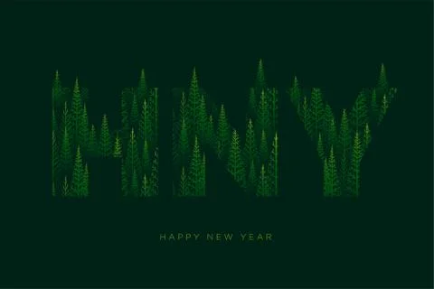 HNY letters with pine tree forest illustration for Happy New Year Stock Illustration