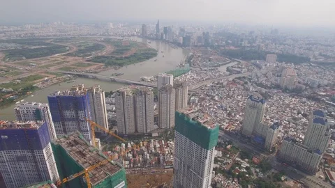 Ho Chi Minh City development project aerial shot Stockbeeldmateriaal 119011467