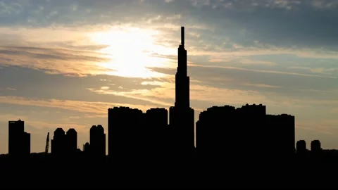 Ho Chi Minh City or Saigon Skyline at Sunrise, Time Lapse with Colorful Cloud Stock Footage 220097511