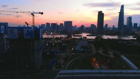 Ho Chi Minh City Sunset Aerial view Stock Footage 161065475