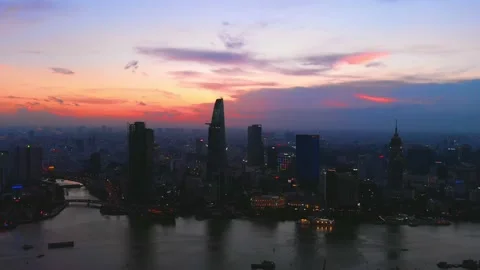 Ho Chi Minh City Sunset Aerial view Stock Footage 161065487