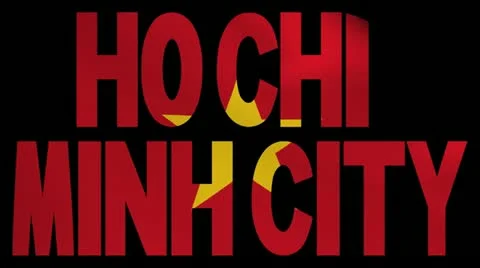 Ho Chi Minh City text with fluttering flag animation Stock Footage