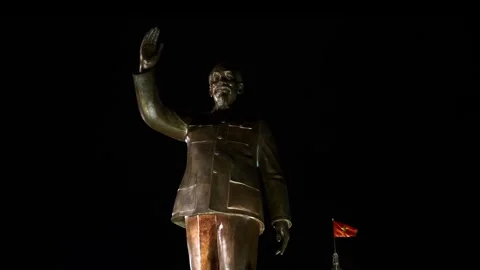 Ho Chi Minh Statue at night in Ho Chi Minh City in Vietnam Stock Footage 254236563