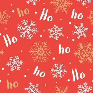 Ho-ho-ho christmas pattern with lettering and snowflakes. Vector illustration Stock Illustration