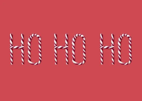 Ho ho ho made from sweet caramel canes, candies on red background Stock Illustration