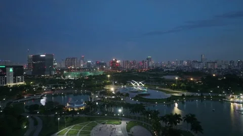 Hoa Binh Peace Park and Hanoi Skyline at Night, Vietnam Vídeos de archivo 342275761